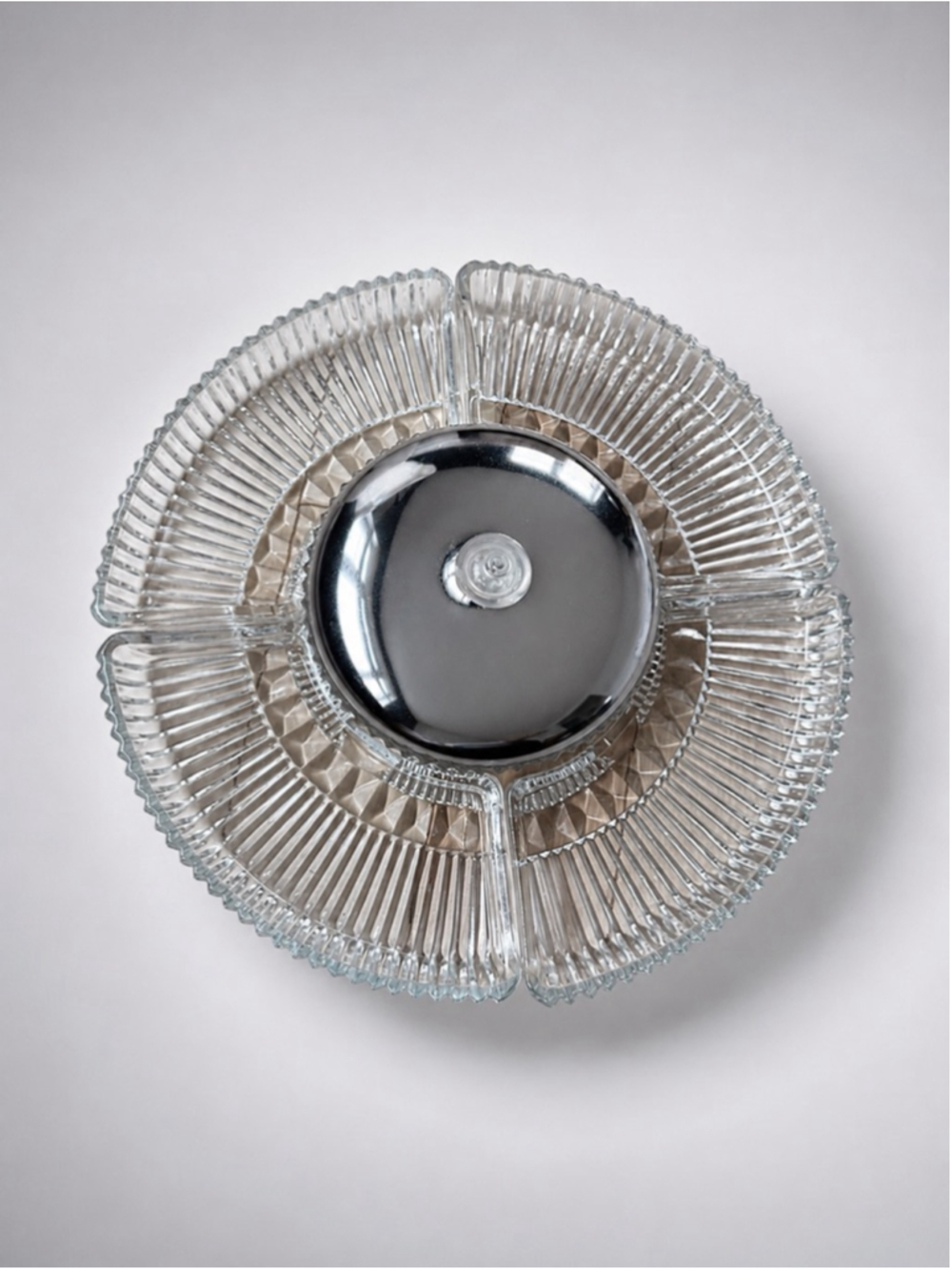 Vintage Ribbed Glass Relish Tray Serving Set with Lidded Dip Bowl – MCM Entertai